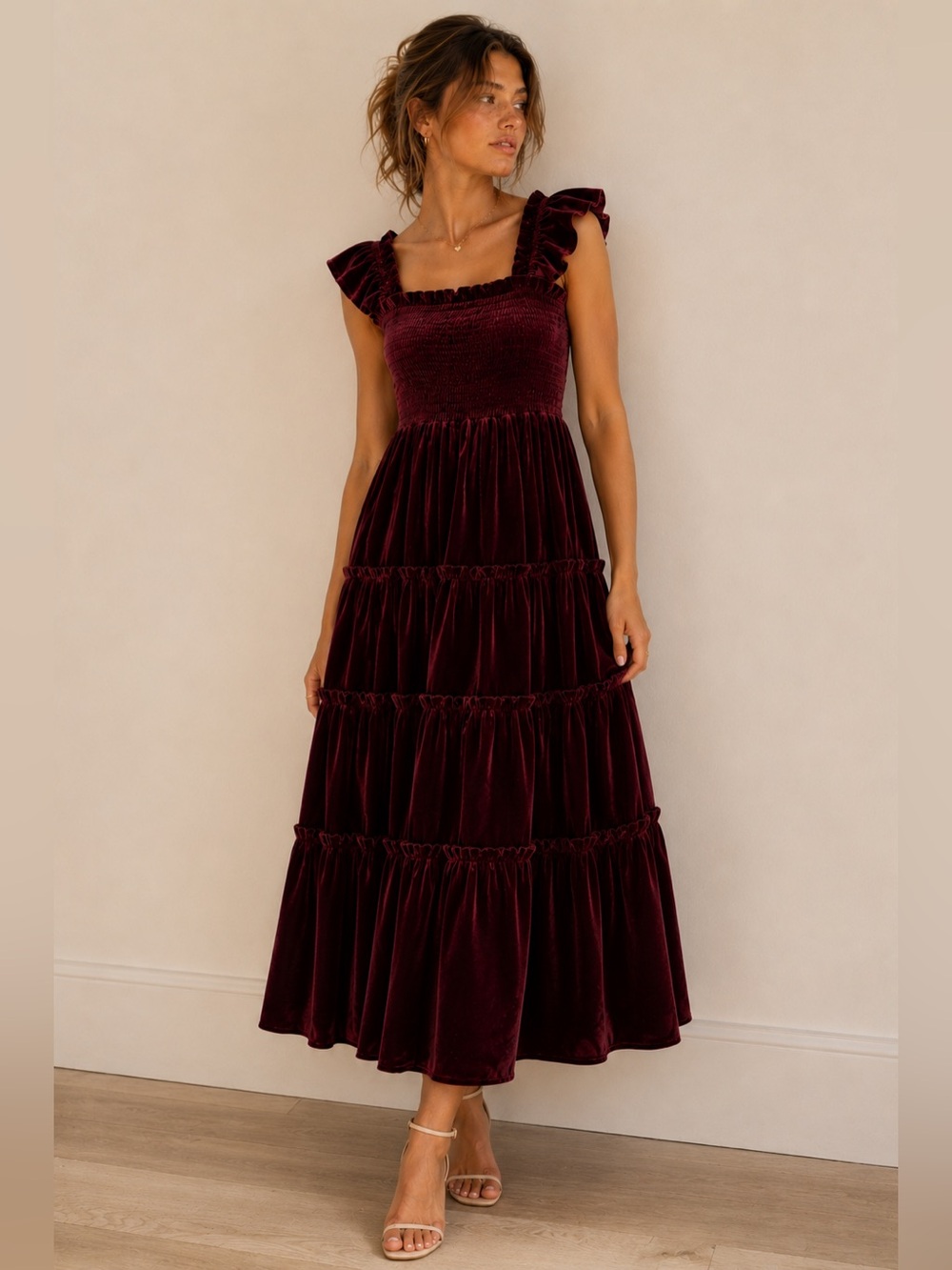 Hill House Ellie Nap Dress Burgundy Velvet Silk Blend Midi XS Coquette Girl